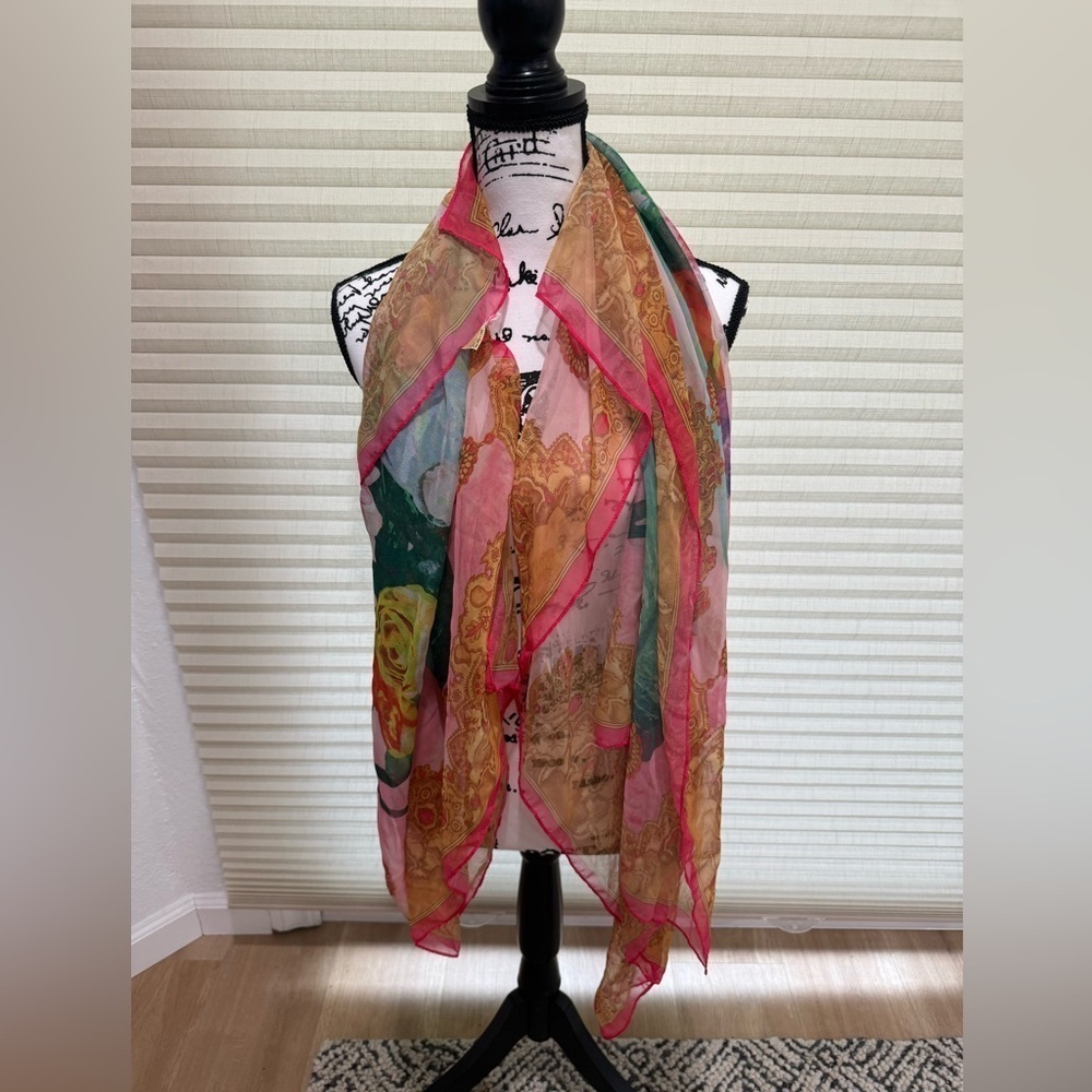 H&M Tiger Sheer Scarf with Pink Trim